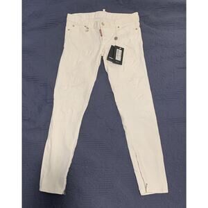NWT DSquared2 White Skinny Jeans Distressed Women's Size 10 (44) Zippered Ankle